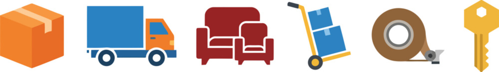 Fototapeta premium A collection of colorful icons representing moving services and logistics supplies.