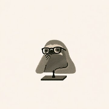 Sloth playing chess, funny strategy concept illustration
