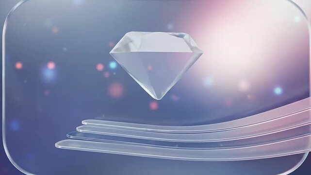 Abstract geometric diamond logo animation on a blurred futuristic background