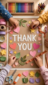 Kids Creating Colorful Gratitude Artwork