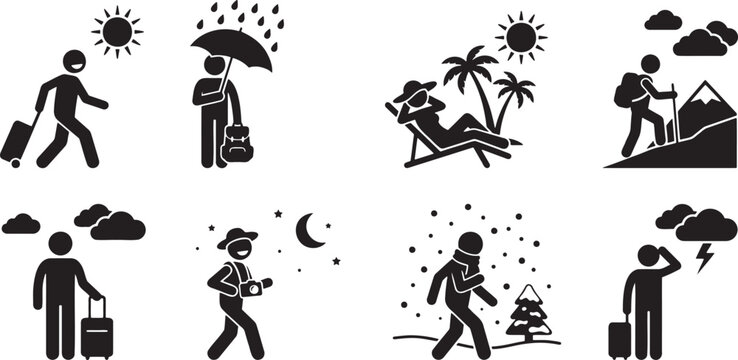 Weather conditions travel forecast seasonal climate silhouette icons