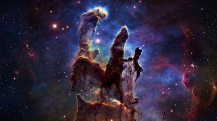 Naklejka premium Celestial Pillars of Creation: Cosmic Cloud of Gas and Dust with Stunning Visuals