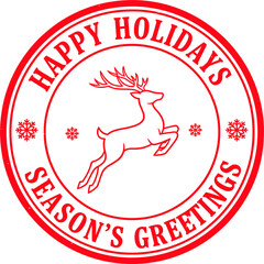 Red circular stamp design with a deer silhouette saying happy holidays and season greetings for christmas © Taj Mohammad