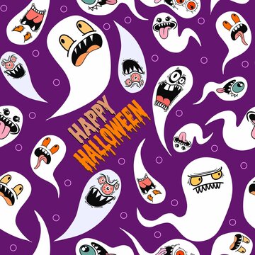 Cute Funny Halloween Ghost Seamless Pattern Background