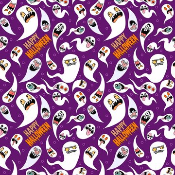 Cute Funny Halloween Ghost Seamless Pattern Background