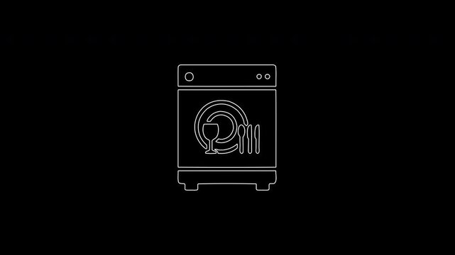 Animated dishwasher machine icon appearing on black background