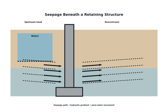 Seepage Beneath a Retaining Structure Engineering Diagram