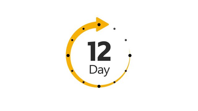 12 Days to go. Countdown timer. Clock glitch icon. Time icon. Count time sale. Motion graphics. 2D animation motion graphics . 0 to 12 day counting, 4K HD video with alpha transparent background.