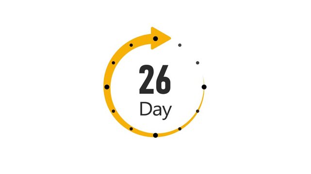 26 Days to go. Countdown timer. Clock glitch icon. Time icon. Count time sale. Motion graphics. 2D animation motion graphics . 0 to 26 day counting, 4K HD video with alpha transparent background.