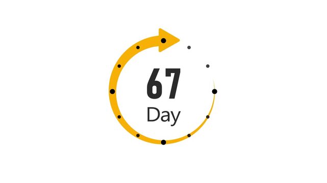 67 Days to go. Countdown timer. Clock glitch icon. Time icon. Count time sale. Motion graphics. 2D animation motion graphics . 0 to 67 day counting, 4K HD video with alpha transparent background.