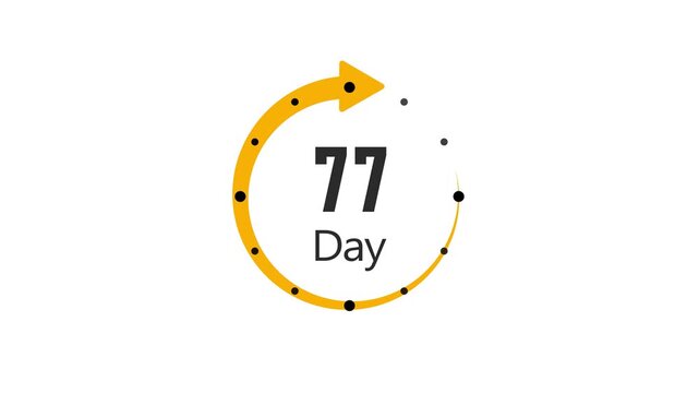 77 Days to go. Countdown timer. Clock glitch icon. Time icon. Count time sale. Motion graphics. 2D animation motion graphics . 0 to 77 day counting, 4K HD video with alpha transparent background.