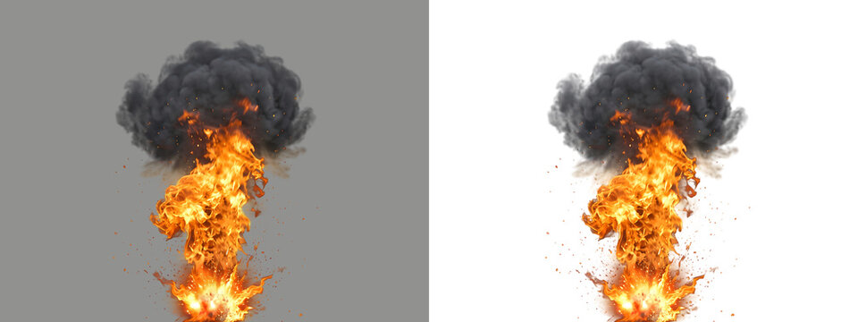 Explosion with fire and smoke isolated on transparent background