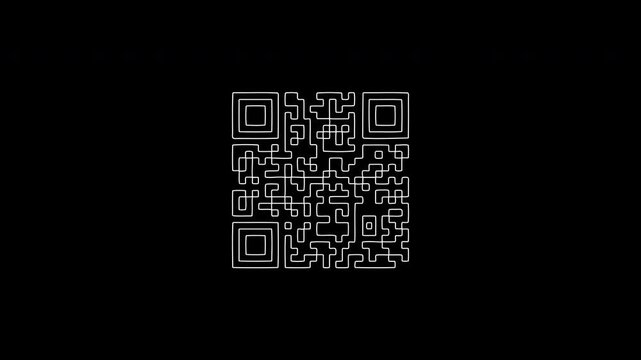 Animated white qr code drawing on black background