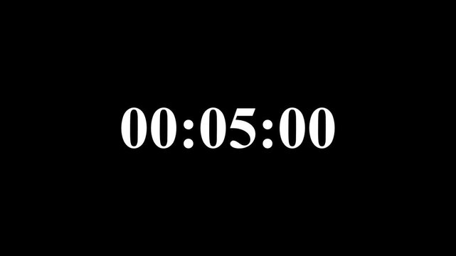 4K Smooth Stopwatch Counter 00:00:00 to 00:10:00 Transparent Motion Graphic. Digital Stopwatch Timer 0-10 Minutes with Alpha Channel.