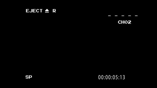 VHS No Signal Error Screen Overlay, Blue Static Noise with VCR Text Interface, Retro TV Glitch Background