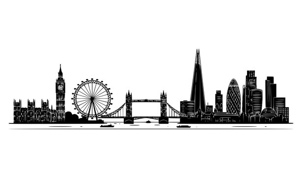 London city skyline vector with Big Ben Tower Bridge London Eye and modern landmarks