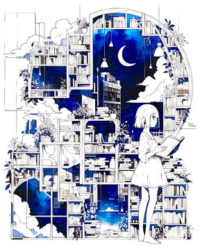 世界と未世界、女の子、イラスト、水彩画、