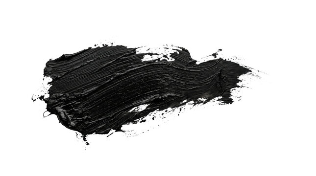 Thick black paint stroke with visible texture and glossy highlights on white background