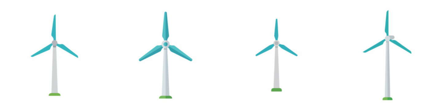 Flat vector set of wind turbines for renewable energy concepts.