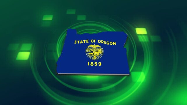 Oregon State (USA) Flag on its State Map, 3D Map Flag Opener , 
Suitable for Politics, Elections, July 4th, News and Sports Events and Memorial Day