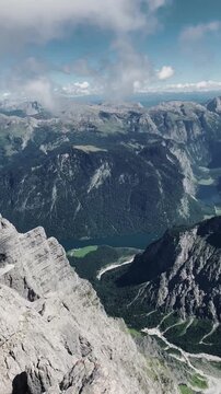 Spectacular Watzmann mountain top panorama in the Berchtesgaden Alps with K&ouml;nigssee lake below, Berchtesgadener Land, Bavaria, Germany	