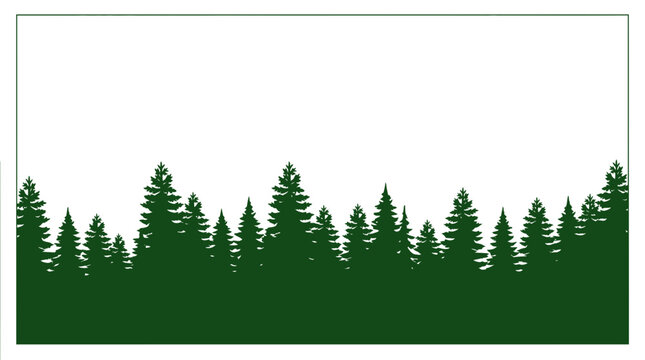 Green coniferous forest silhouette isolated on white background