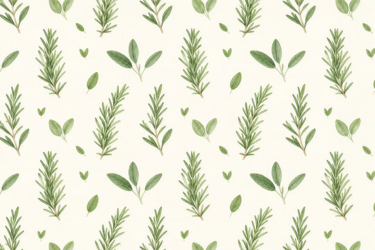 Minimalist watercolor rosemary herbs seamless pattern