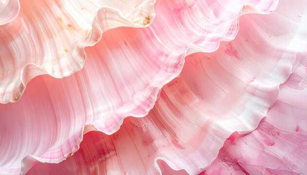 Pink Conch Seashell Macro Detail Showcasing Layered Wave Pattern