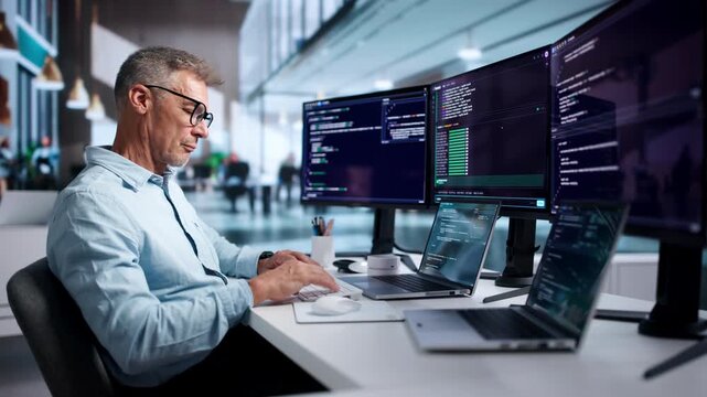 Experienced Software Developer Writing Code On Laptop
