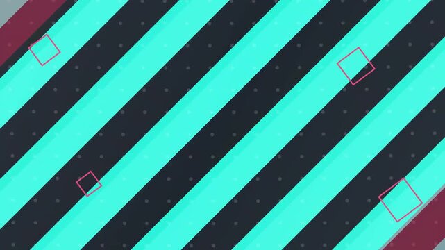 Abstract diagonal stripes background with bright cyan and dark grey lines modern digital geometric motion graphic design with magenta square accents
