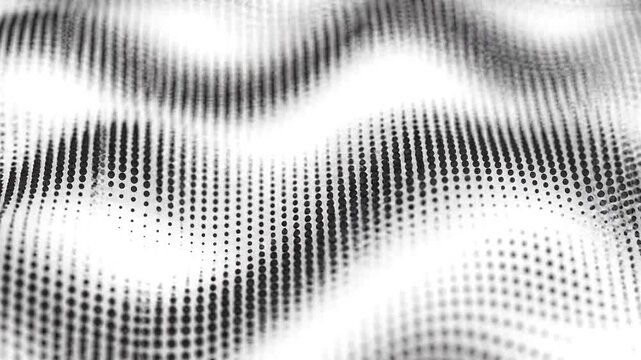 Monochrome halftone dot wave pattern animated background a close-up view