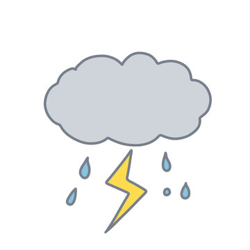 雷と雨が降り注ぐ雲のイラスト（雷雨・悪天候）