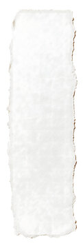 Vertical torn white paper strip with rough edges isolated on transparent background