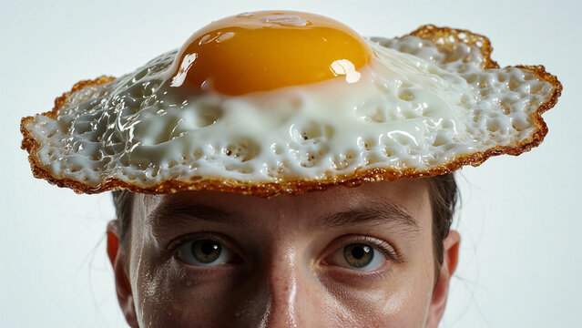 Fried egg hat surreal conceptual portrait