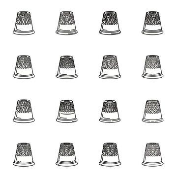 Hand-drawn thimble pattern, sewing tool graphic, vintage craft design element