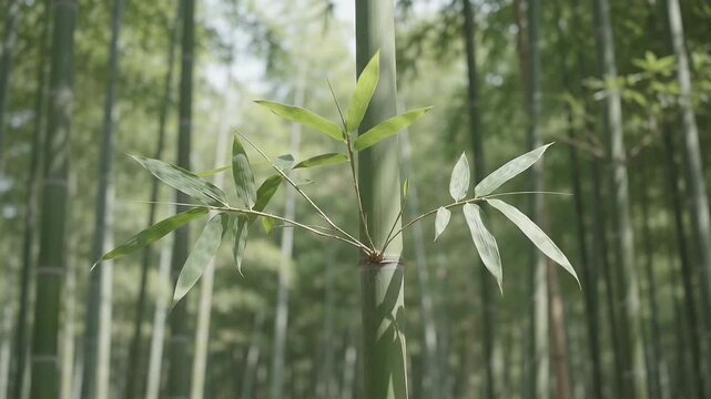 Bamboo Leaves Lateral Branchlet Sway and Zen Garden Breeze