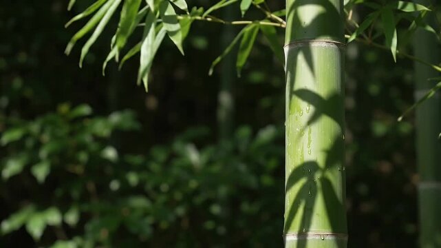 Dappled Sunlight and Forest Shadows on Wet Bamboo Cane