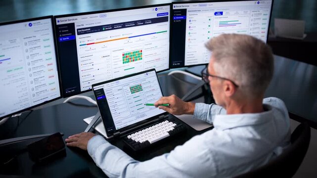 Caseworker Using Laptop To Manage Client Benefits