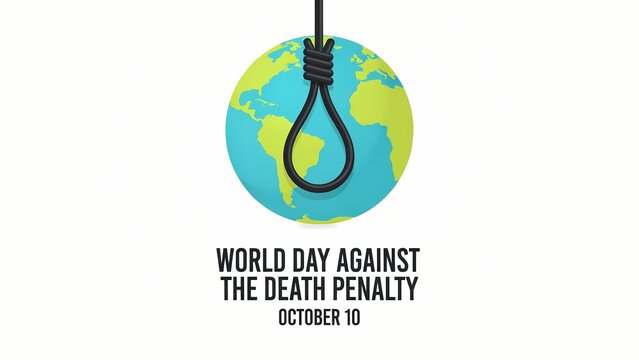 World day against the death penalty concept with a globe and a hanging noose rope illustration
