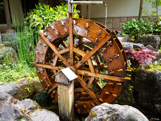 old wooden water wheel in garden © Luca Sienczak