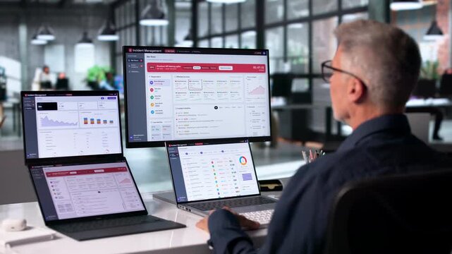 IT Manager Actively Monitoring Real-time Incident Alerts