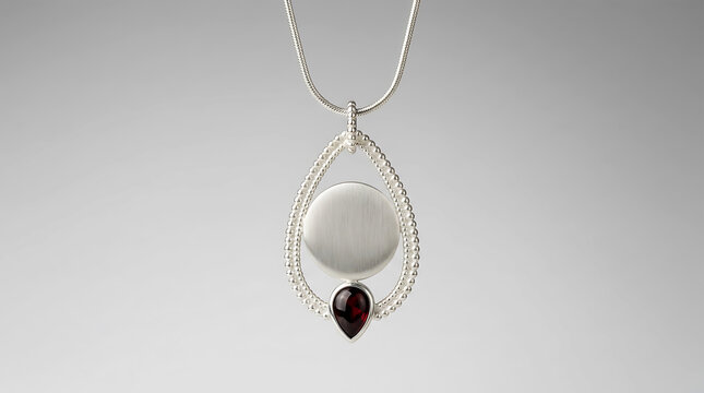 Silver pendant necklace with round and teardrop garnet gemstone
