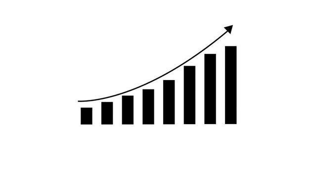 Graph chart showing marketing sales profit increasing to future target. business graph success Statistics bars columns growth animation arrow on white background.