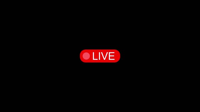 live button Animation on transparent background, Simple live streaming icon animation, live streaming and broadcast icon with alpha channel in 4k video