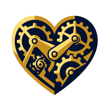 Golden clockwork heart mechanism vector illustration