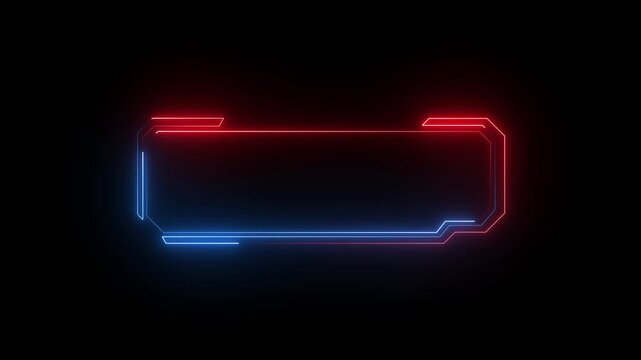 Neon frame structures trace glowing lines across black background panels. Video production toolkit leverage this clean neon frame design asset. Digital neon frame borders shine.4k video animation