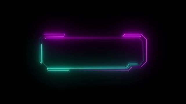 Neon frame structures trace glowing lines across black background panels. Video production toolkit leverage this clean neon frame design asset. Digital neon frame borders shine.4k video animation