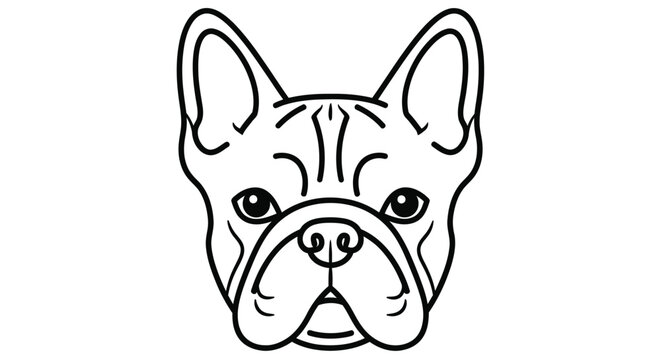 French bulldog head illustration a black and white line drawing on a white background