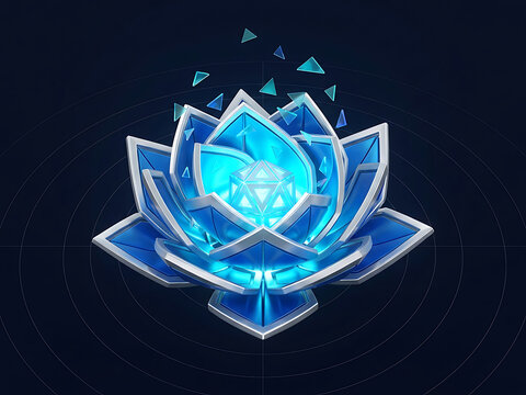 Futuristic Cyber Lotus Flower with Glowing Crystal Core