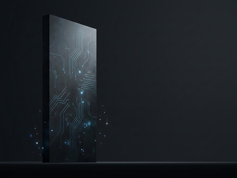 Digital Technology Monolith with Glowing Circuit Board